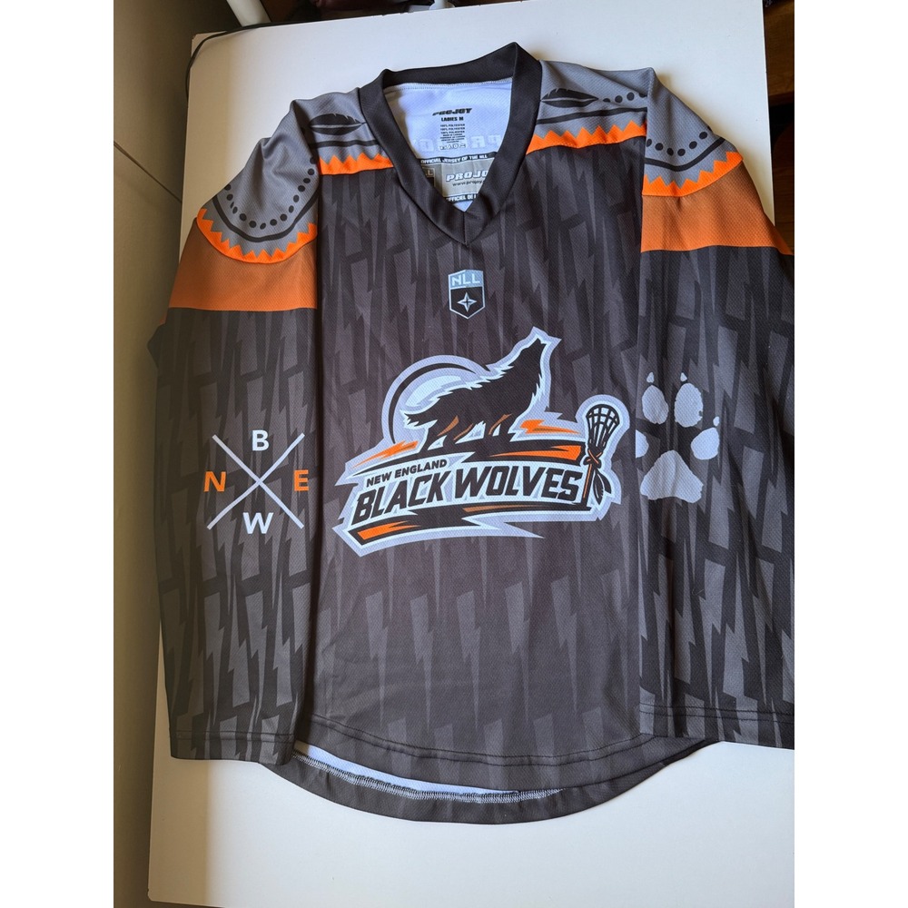 ProJoy New England Black Wolves NLL Lacrosse Jersey Grey Orange Ladies Medium